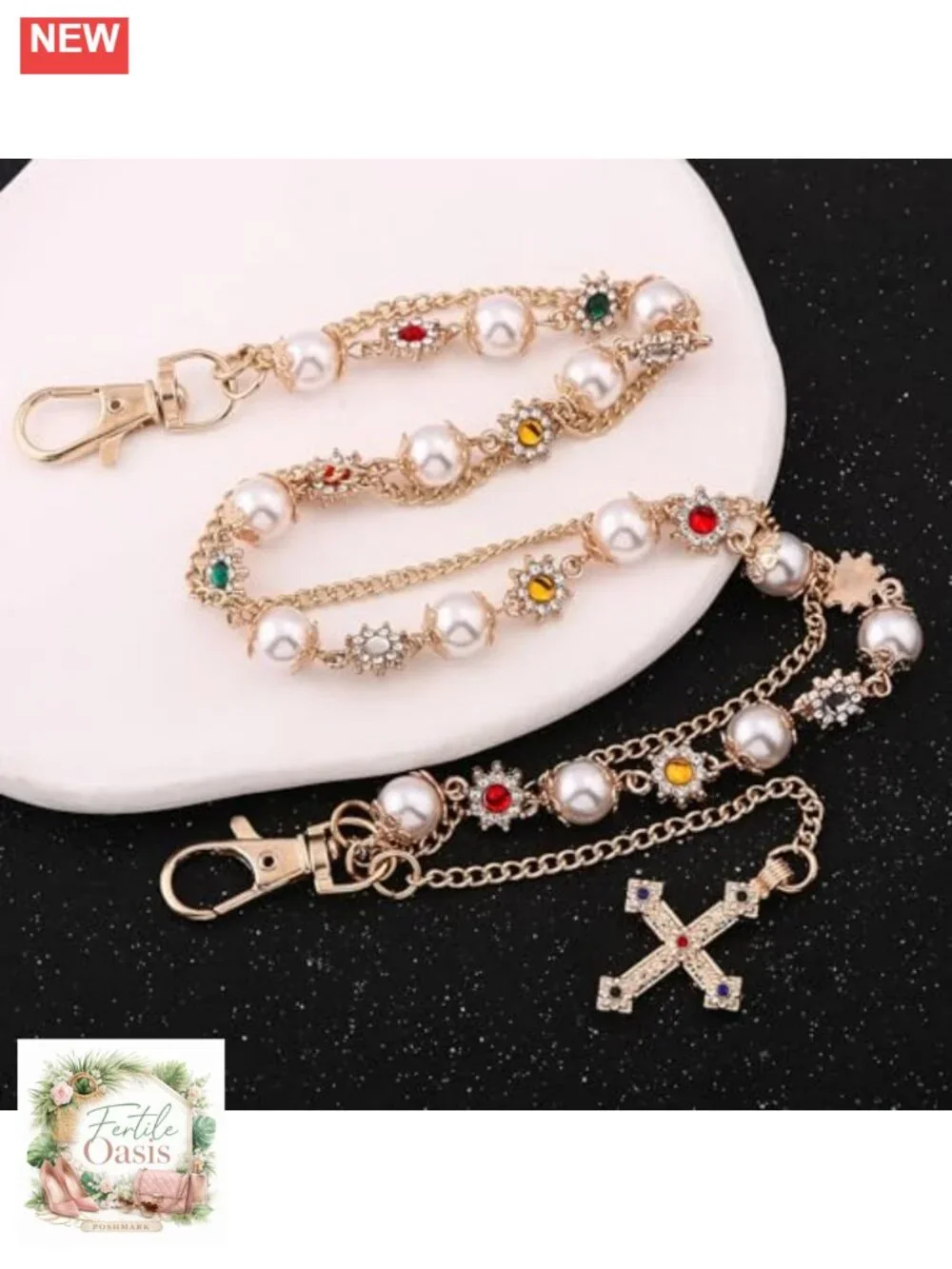 Double Layer Pearl Cross Chain Bag Charm Purse Handbag Accessory